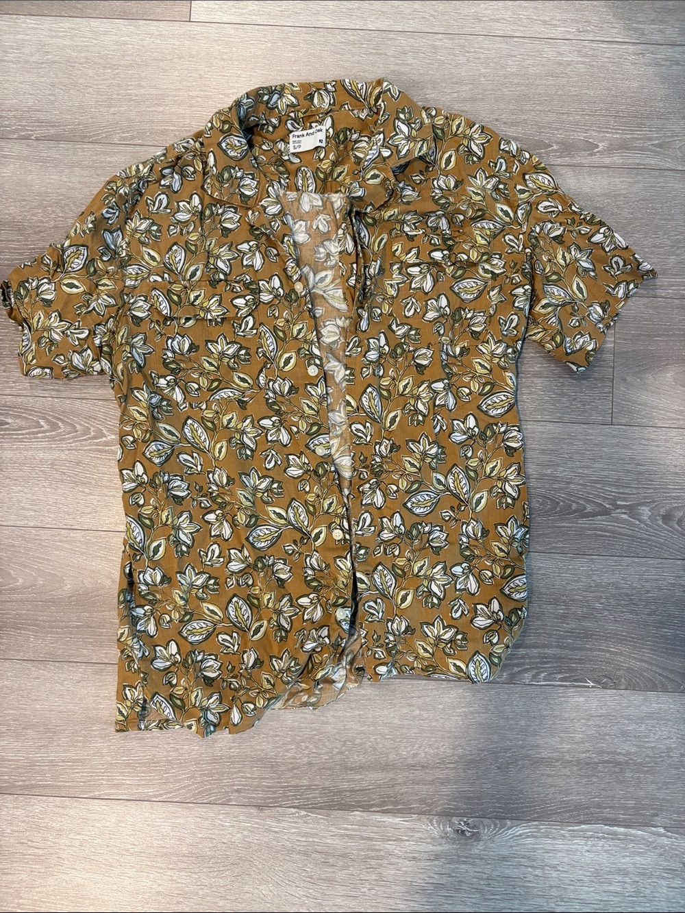 Frank and Oak Men's Short-Sleeve Floral Button-Down Shirt - Mustard